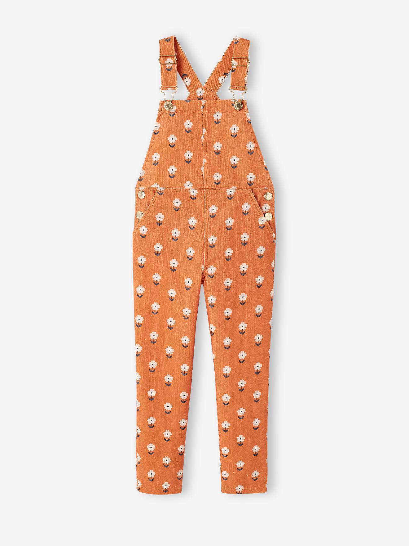 Salopette à fleurs en velours fille caramel
