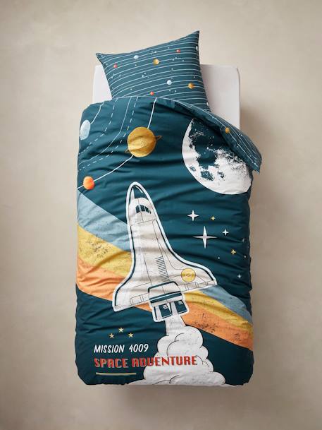 Parure enfant housse de couette + taie d'oreiller avec coton recyclé SPACE ADVENTURE multicolore 2 - vertbaudet enfant 