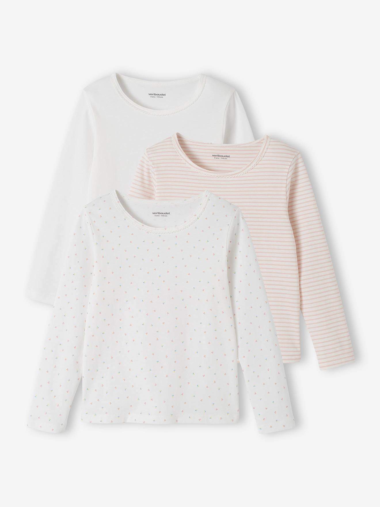 Lot de 3 T-shirts manches longues fantaisie fille BASICS rose nude