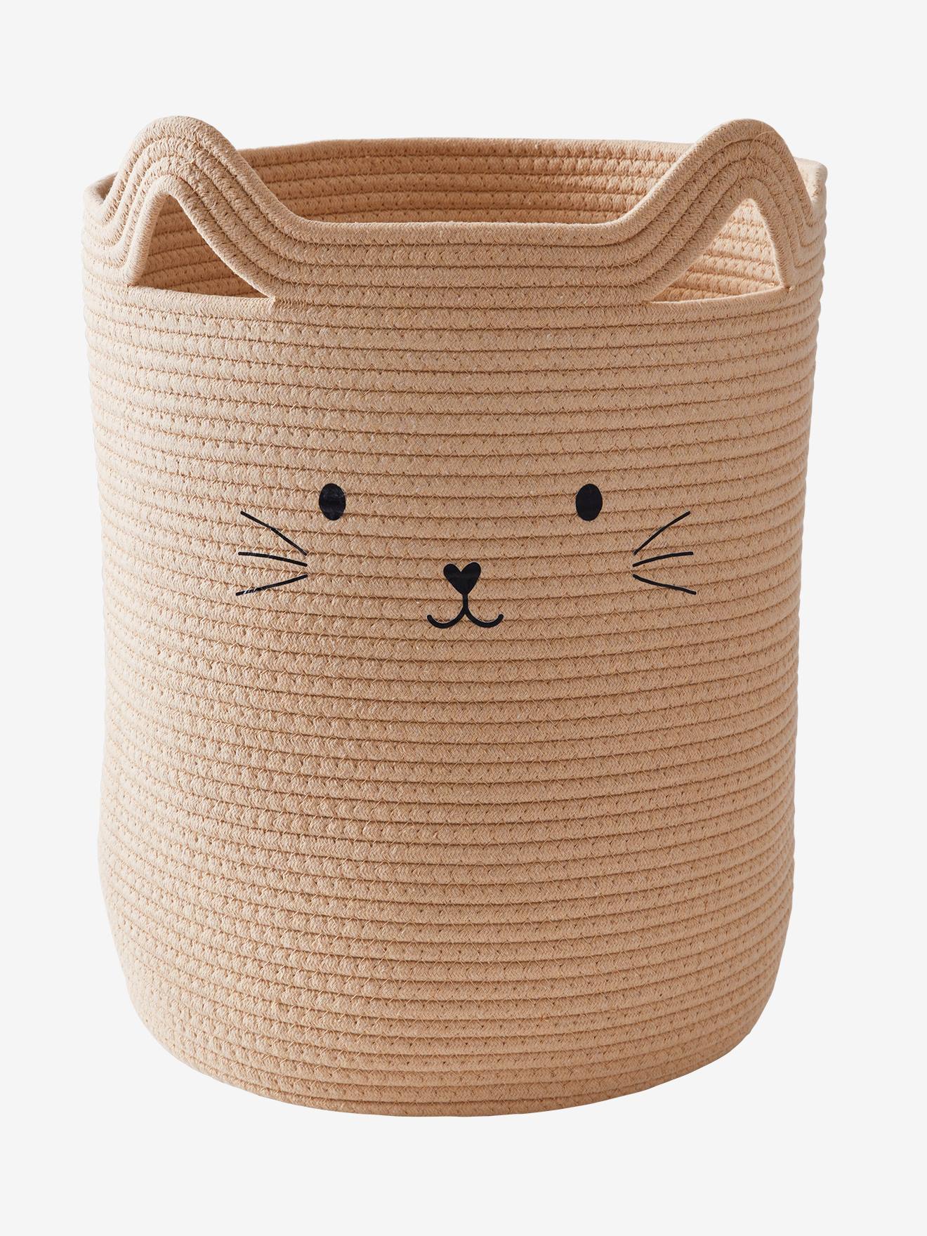 Panier de rangement XL en corde de coton Chat beige (Vertbaudet) - Image 1