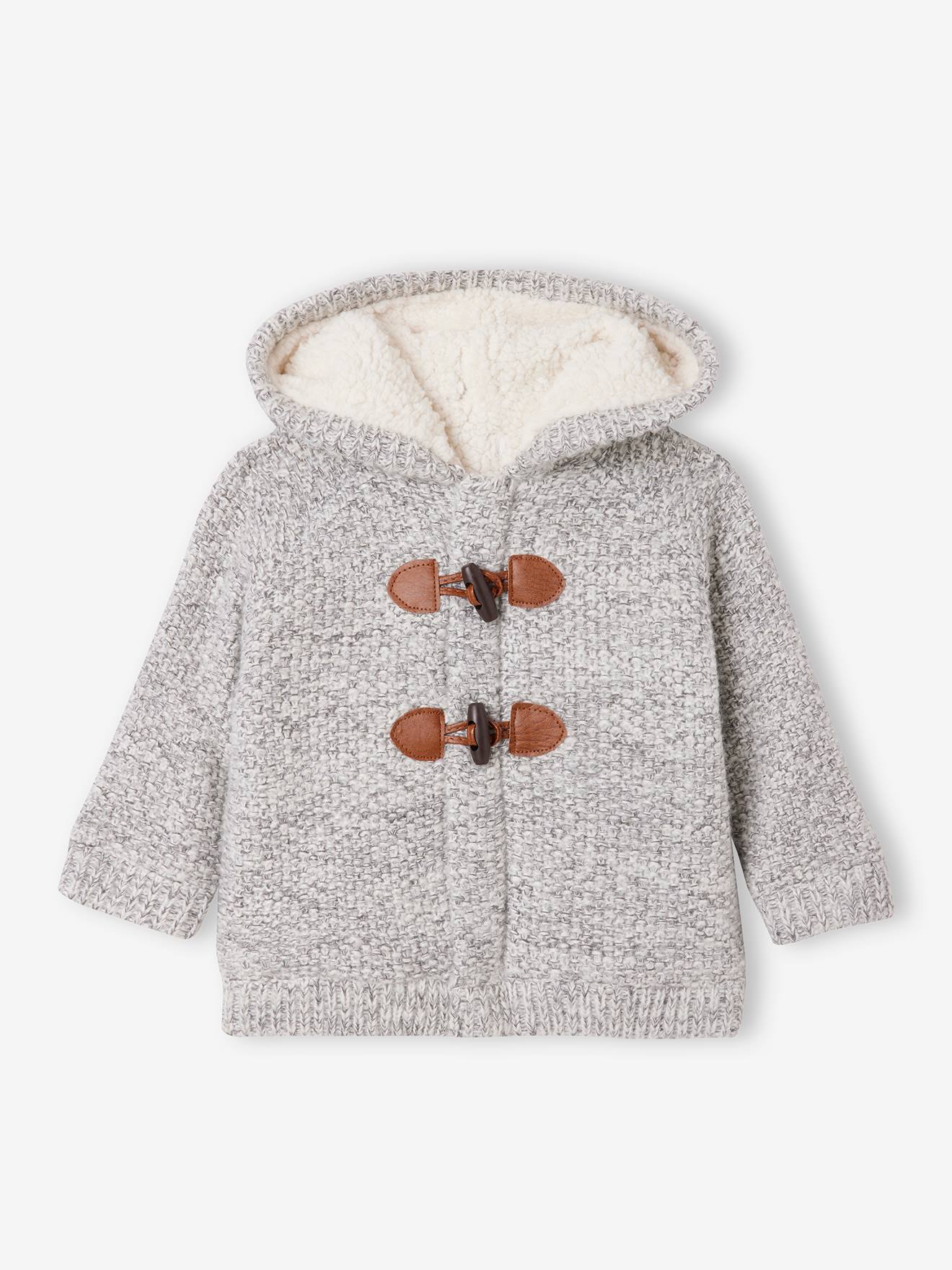 Gilet à capuche bébé doublé de fausse fourrure gris chiné