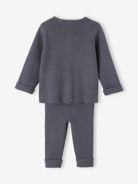 Ensemble mixte en tricot gilet et pantalon bébé blanc+gris ardoise+gris clair chiné 12 - vertbaudet enfant 