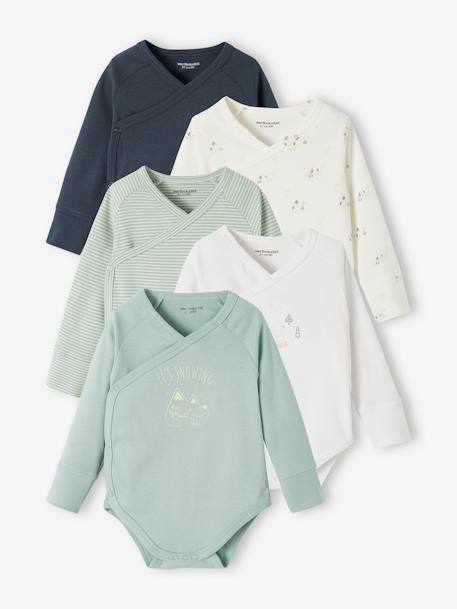 Vertbaudet - Lot de 5 bodies bébé évolutif ouverture naissance bleu grisé