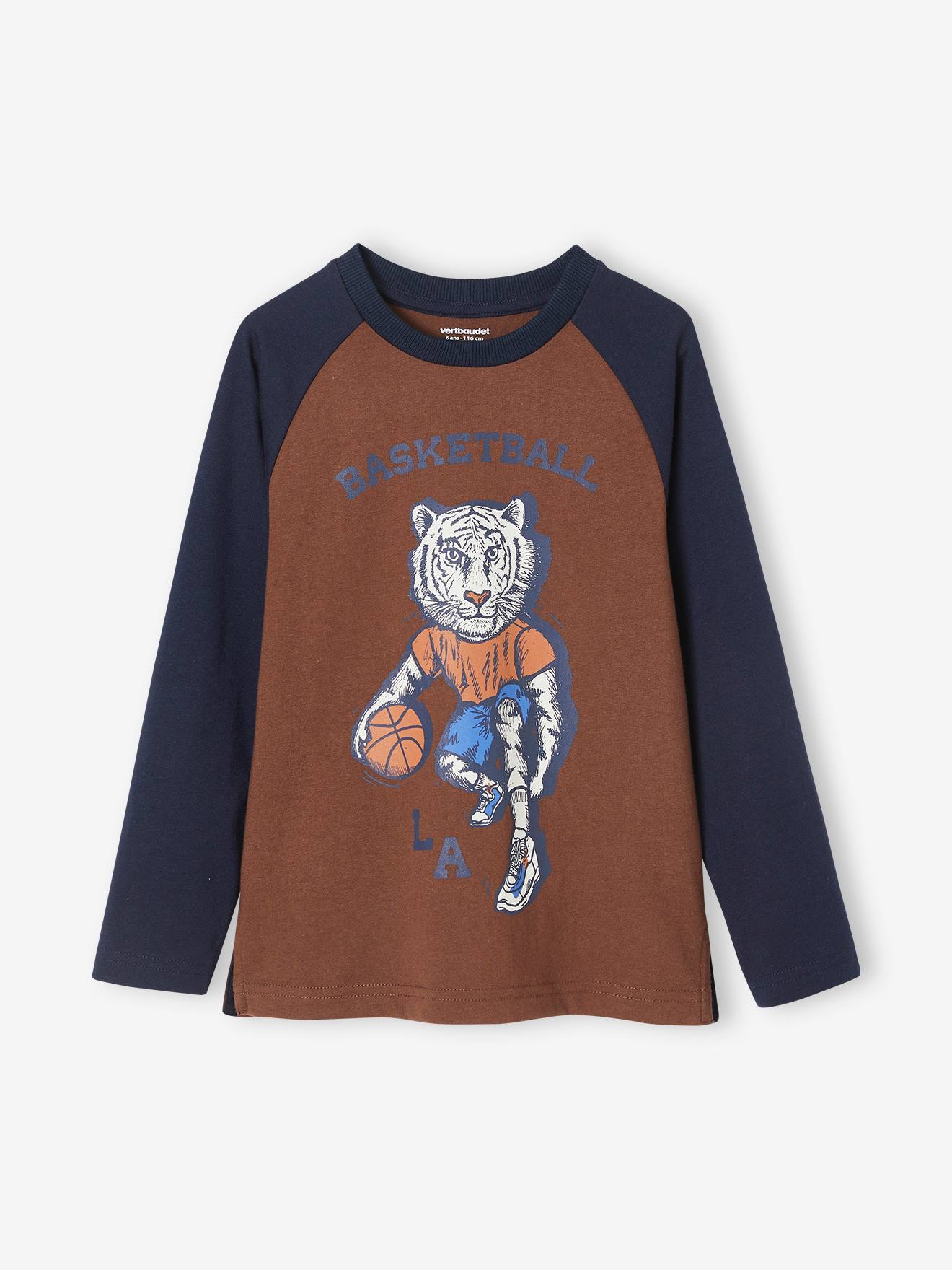 T-shirt sport tigre basketteur garçon chocolat