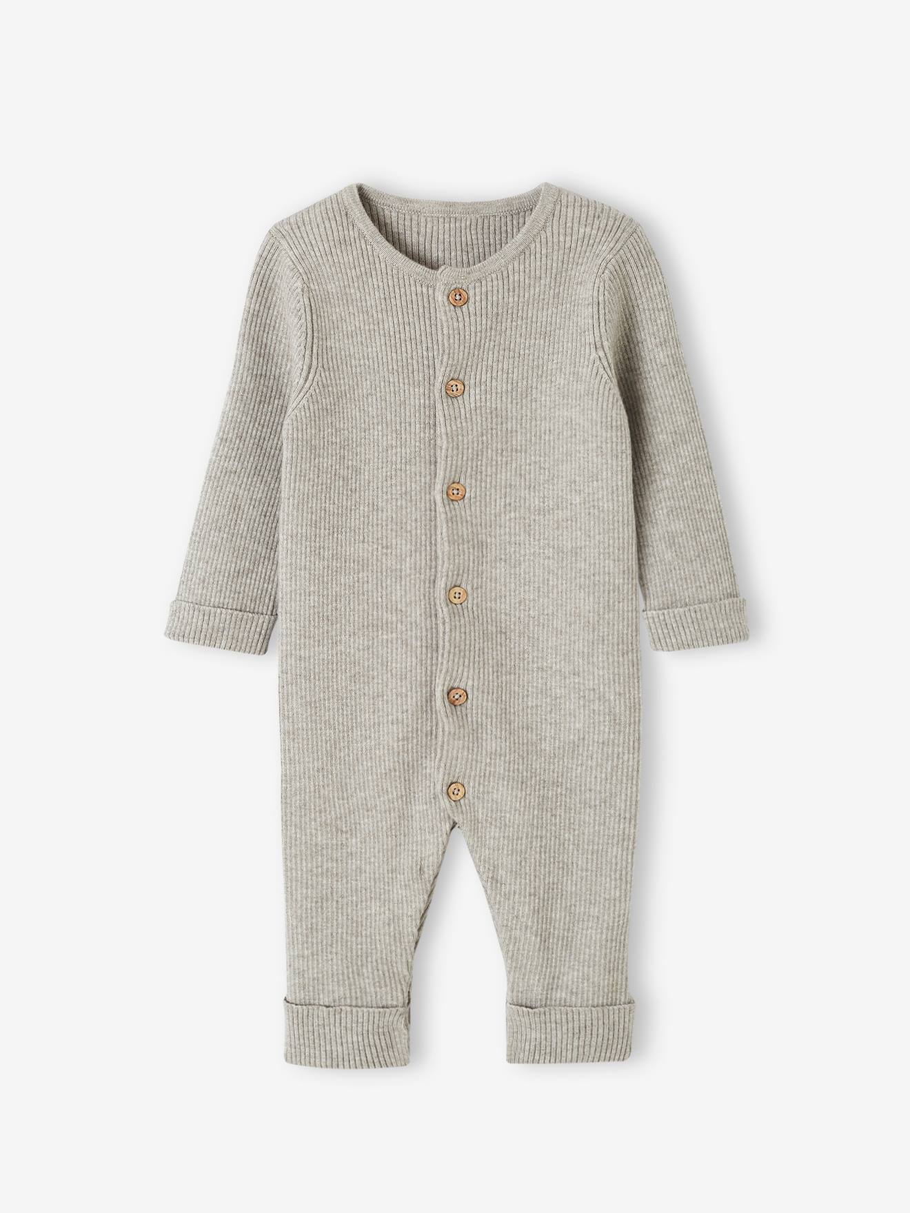 Combinaison en côtes bébé manches longues gris chiné
