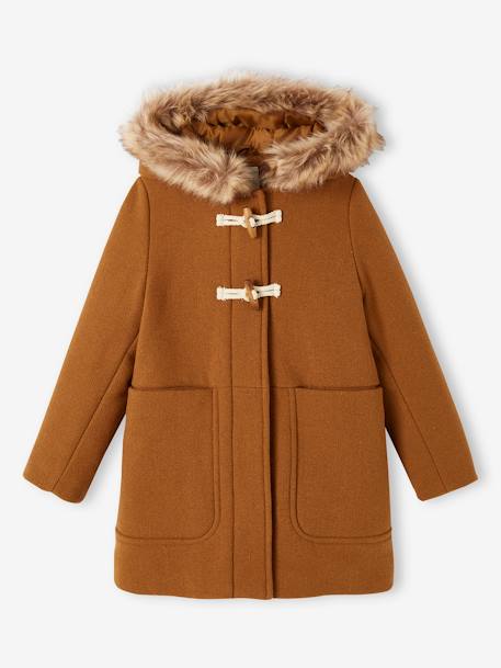 Duffle-coat à capuche en drap de laine fille fermeture par brandebourgs camel+encre 2 - vertbaudet enfant 