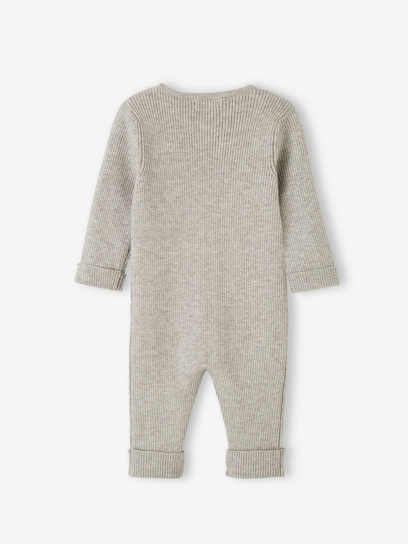 Combinaison en côtes bébé manches longues gris chiné (Vertbaudet) - Image 1