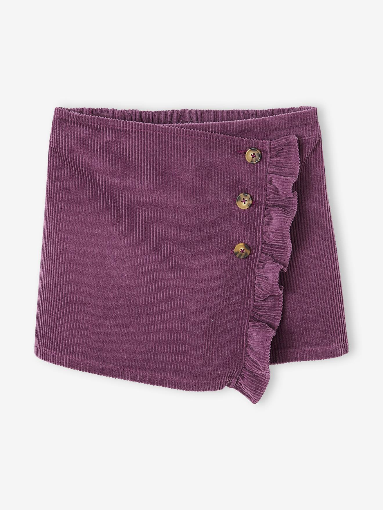 jupe-short en velours côtelé fille effet portefeuille violet