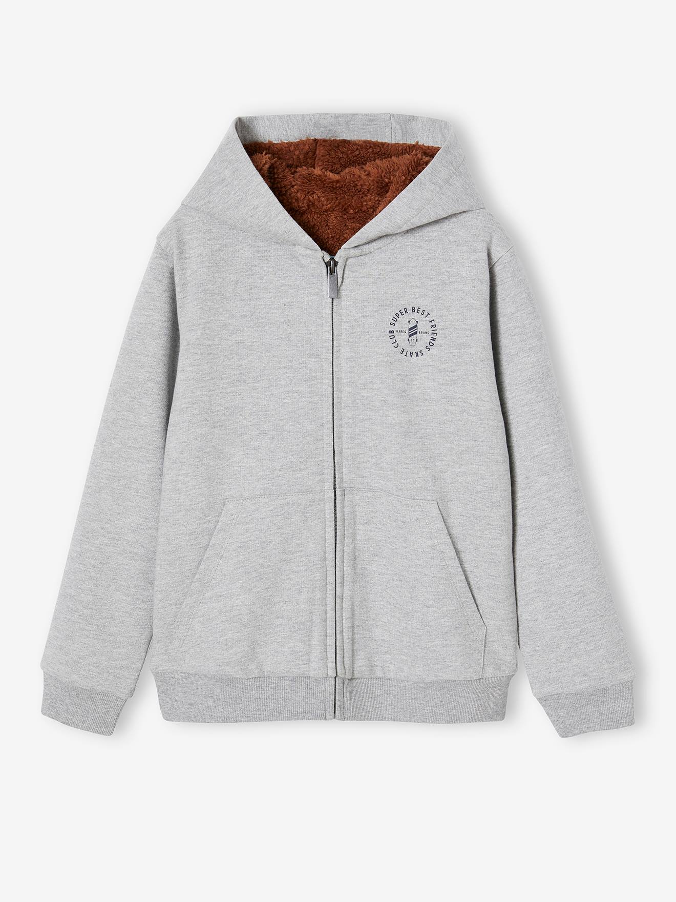 Sweat zippé doublé sherpa garçon gris chiné