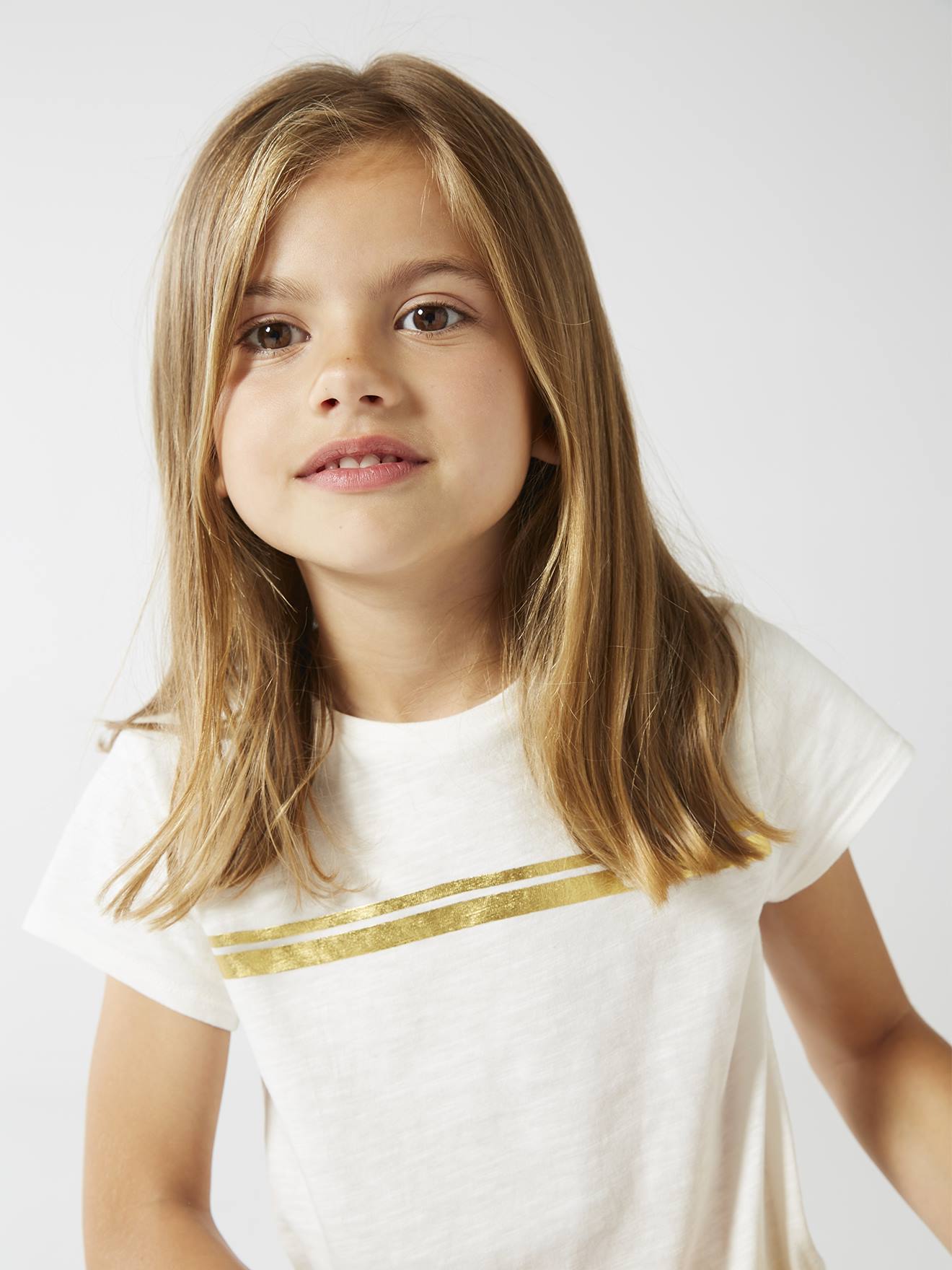Vertbaudet - T-shirt de sport Basics fille rayures irisées placées écru