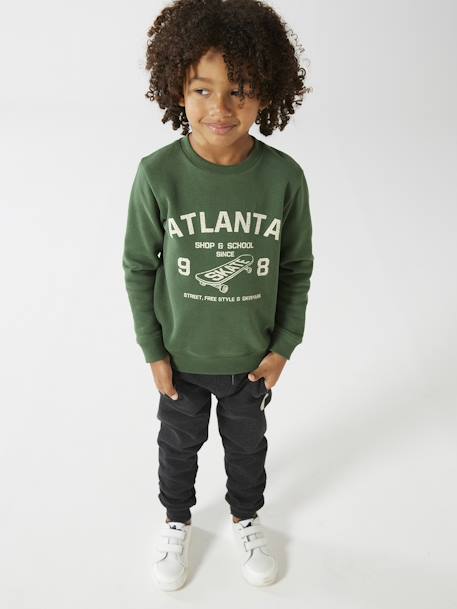 Sweat Basics motifs graphiques garçon blanc chiné+bleu nuit+bordeaux+noix de pécan+vert 32 - vertbaudet enfant 