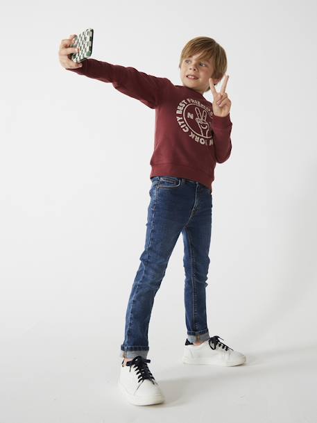 Sweat Basics motifs graphiques garçon blanc chiné+bleu nuit+bordeaux+noix de pécan+vert 18 - vertbaudet enfant 