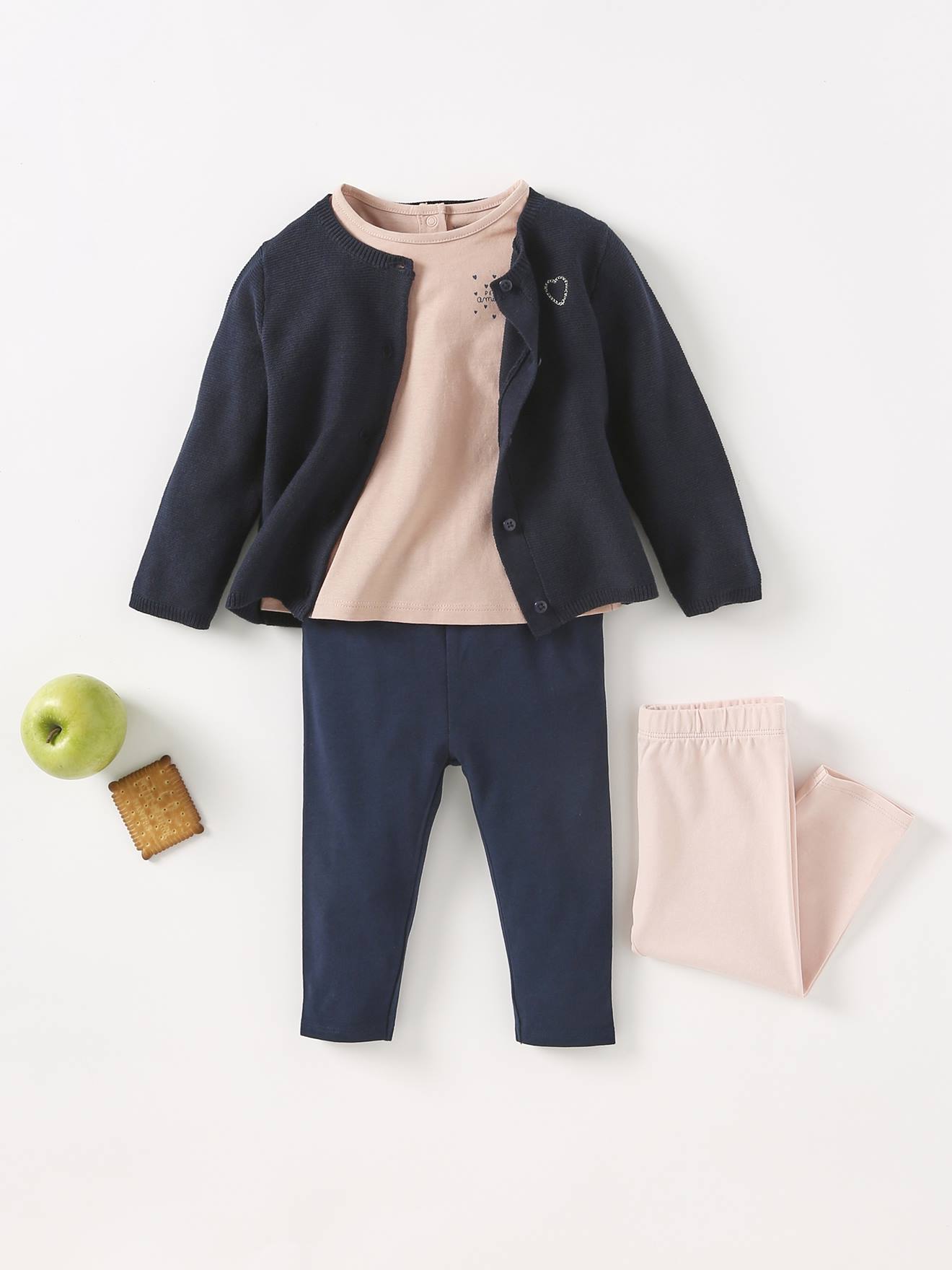 Lot de 2 leggings bébé fille BASICS lot marine grisé (Vertbaudet) - Image 1