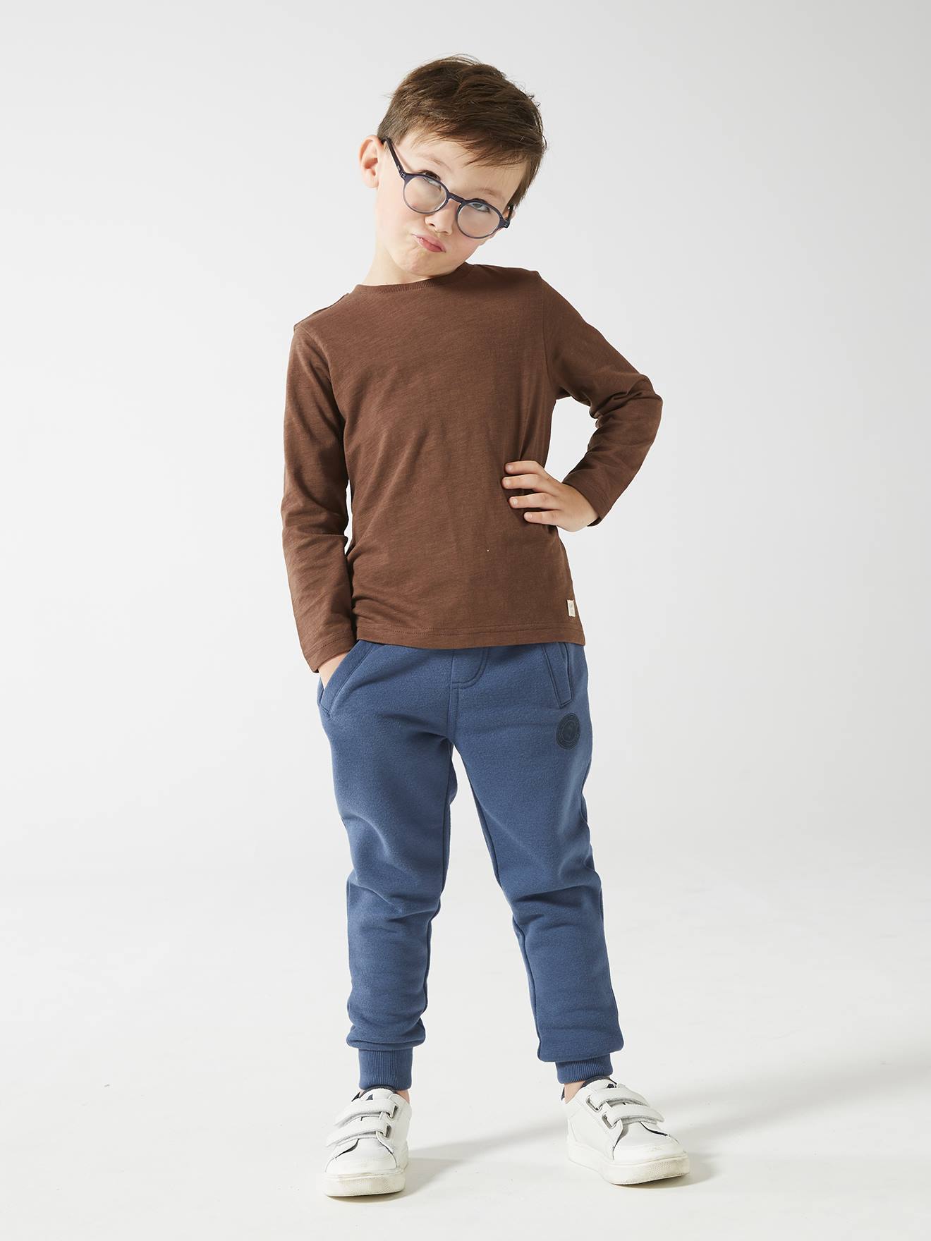 Pantalon jogging garçon en molleton dark bleu ardoise