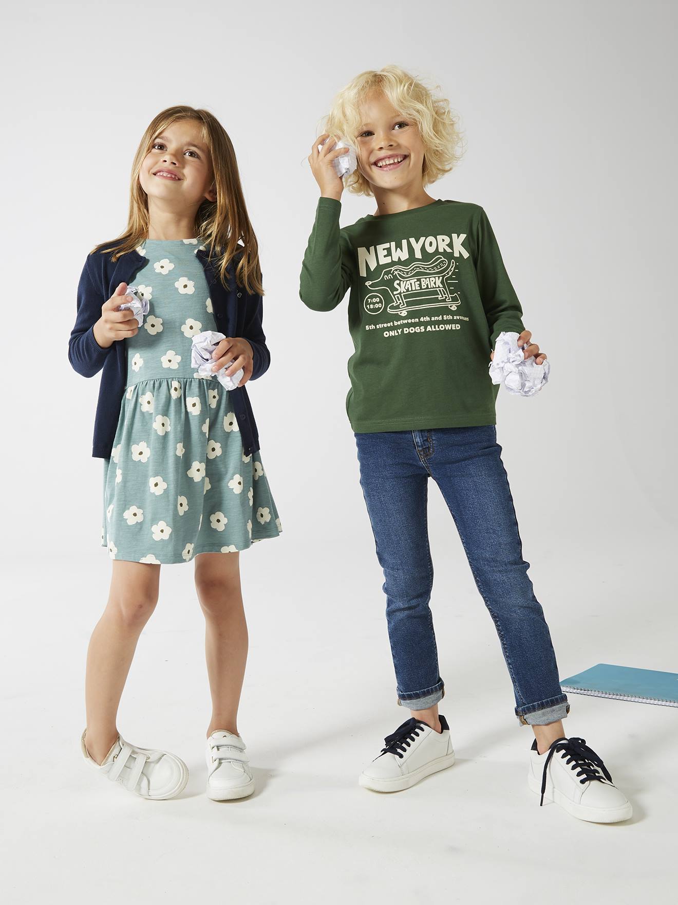 Robe Basics imprimée fille manches courtes vert émeraude