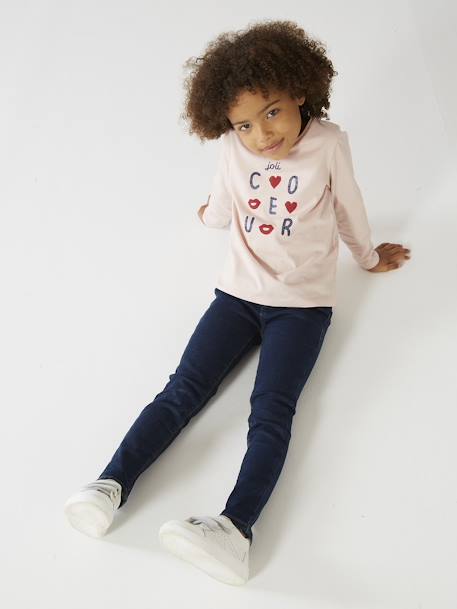 T-shirt Basics message irisé fille manches longues rose poudré+vert foncé 6 - vertbaudet enfant 