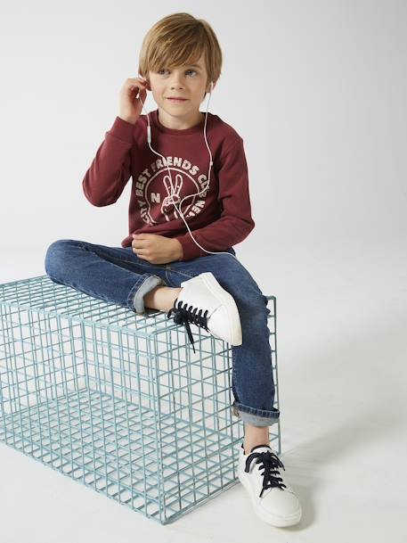 Sweat Basics motifs graphiques garçon blanc chiné+bleu nuit+bordeaux+noix de pécan+vert 19 - vertbaudet enfant 