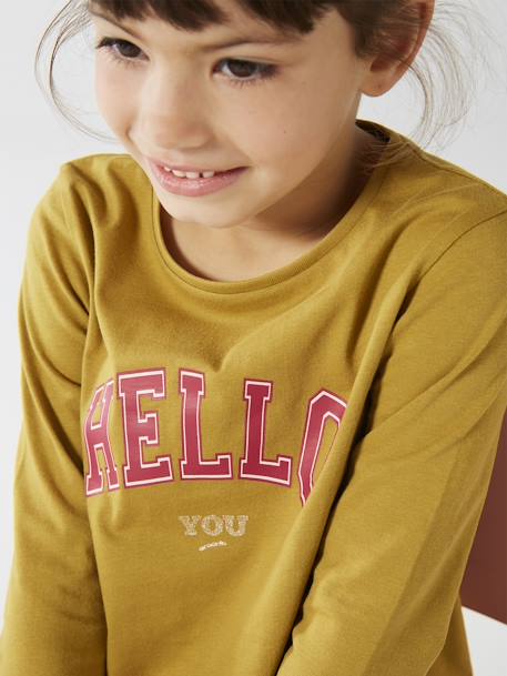 Tee-shirt à message Basics fille bleu grisé+bois de rose+bronze+marron foncé+violet 8 - vertbaudet enfant 
