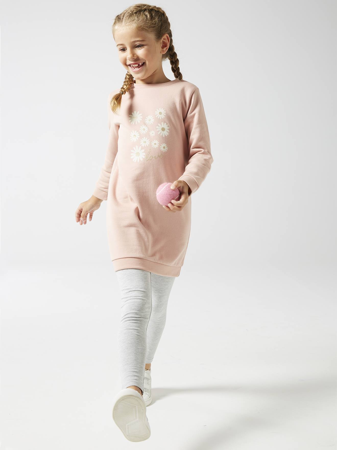Robe Basics en molleton fille rose poudré