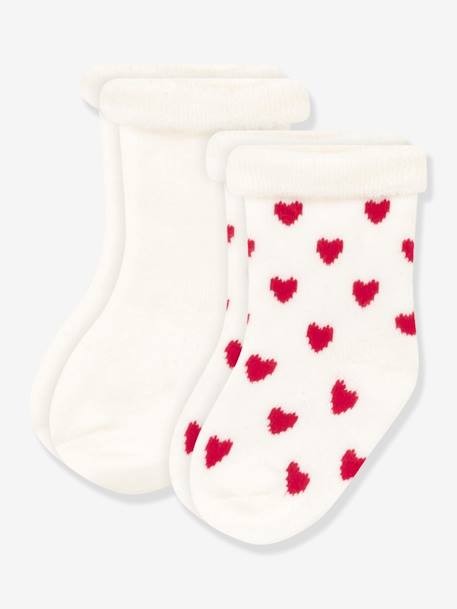 Petit Bateau - Lot de 2 paires de chaussettes bébé en tricot blanc imprimé