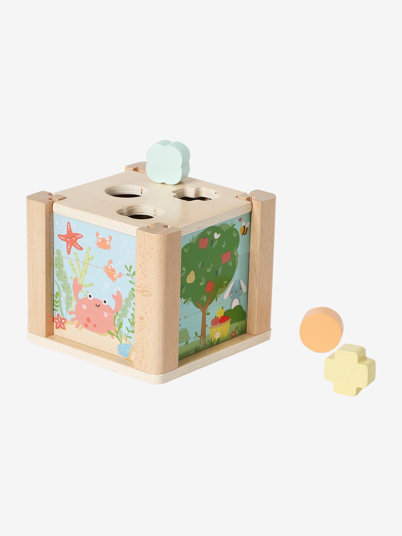 Cube d'éveil 2 en 1 : Puzzles et formes à encastrer en bois FSC® vert