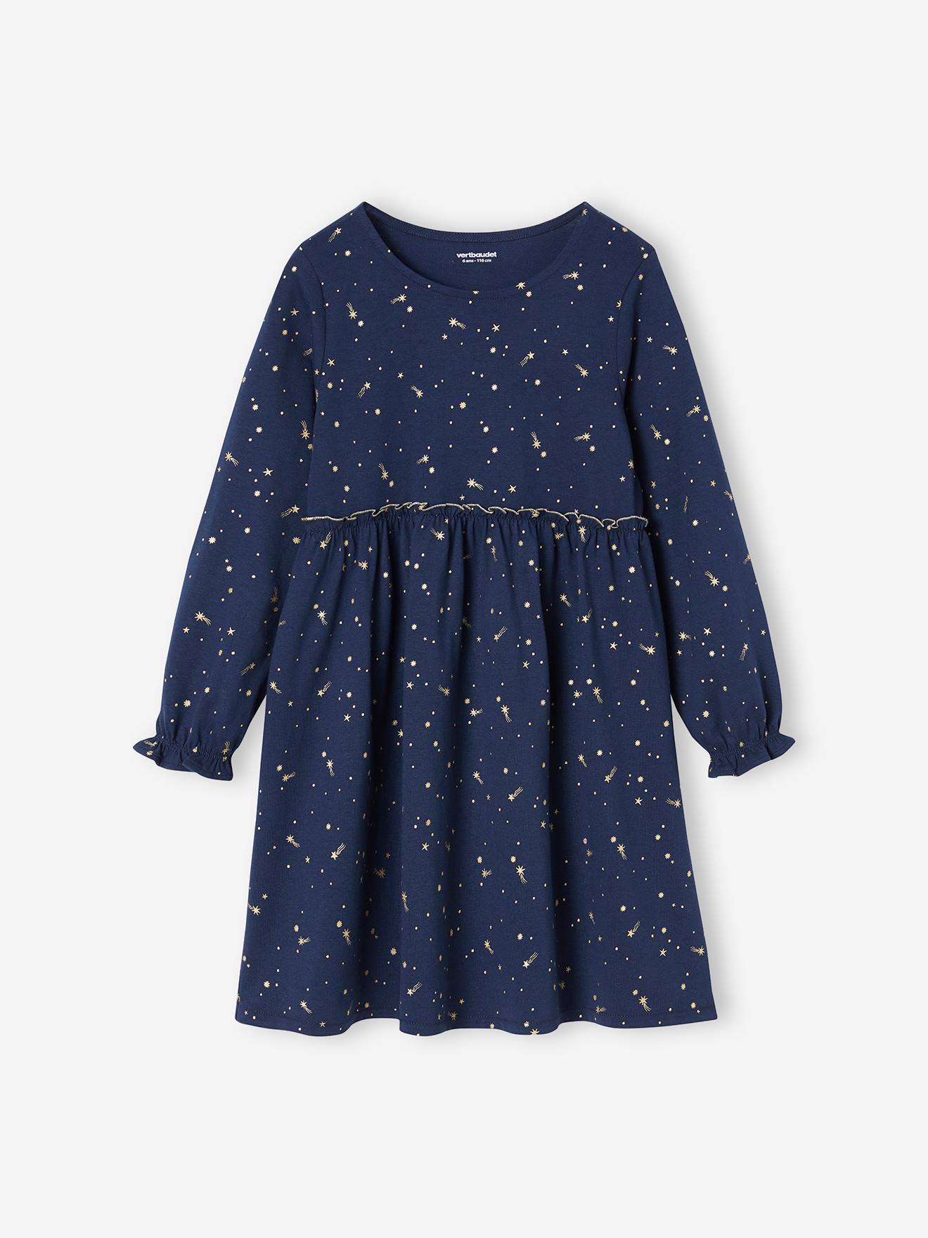 Robe de fête motifs étoiles irisés fille marine