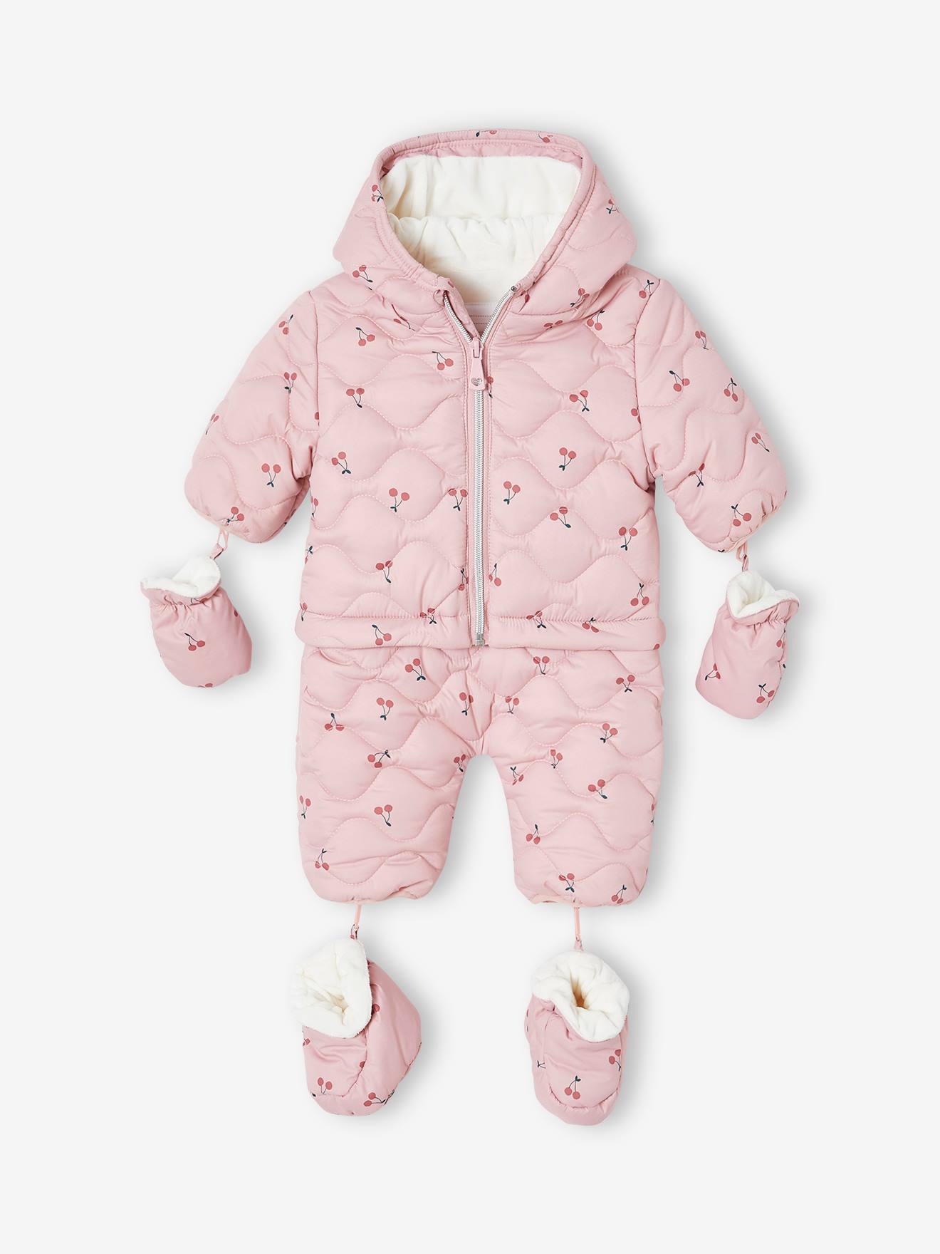 Combi-pilote avec moufles et chaussons bébé 2 en 1 mauve