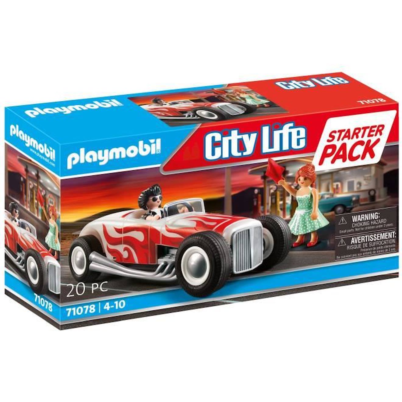 Playmobil - City Life - Voiture Vintage Avec Couple - Classic Car 50's Bleu