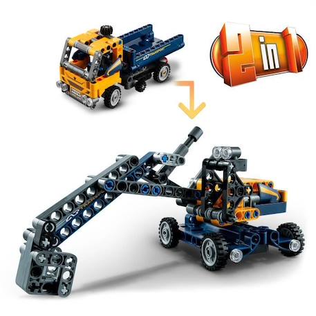 LEGO® Technic 42147 Le Camion à Benne Basculante, 2-en-1, Pelleteuse Jouet, Engin de Chantier BLANC 4 - vertbaudet enfant 