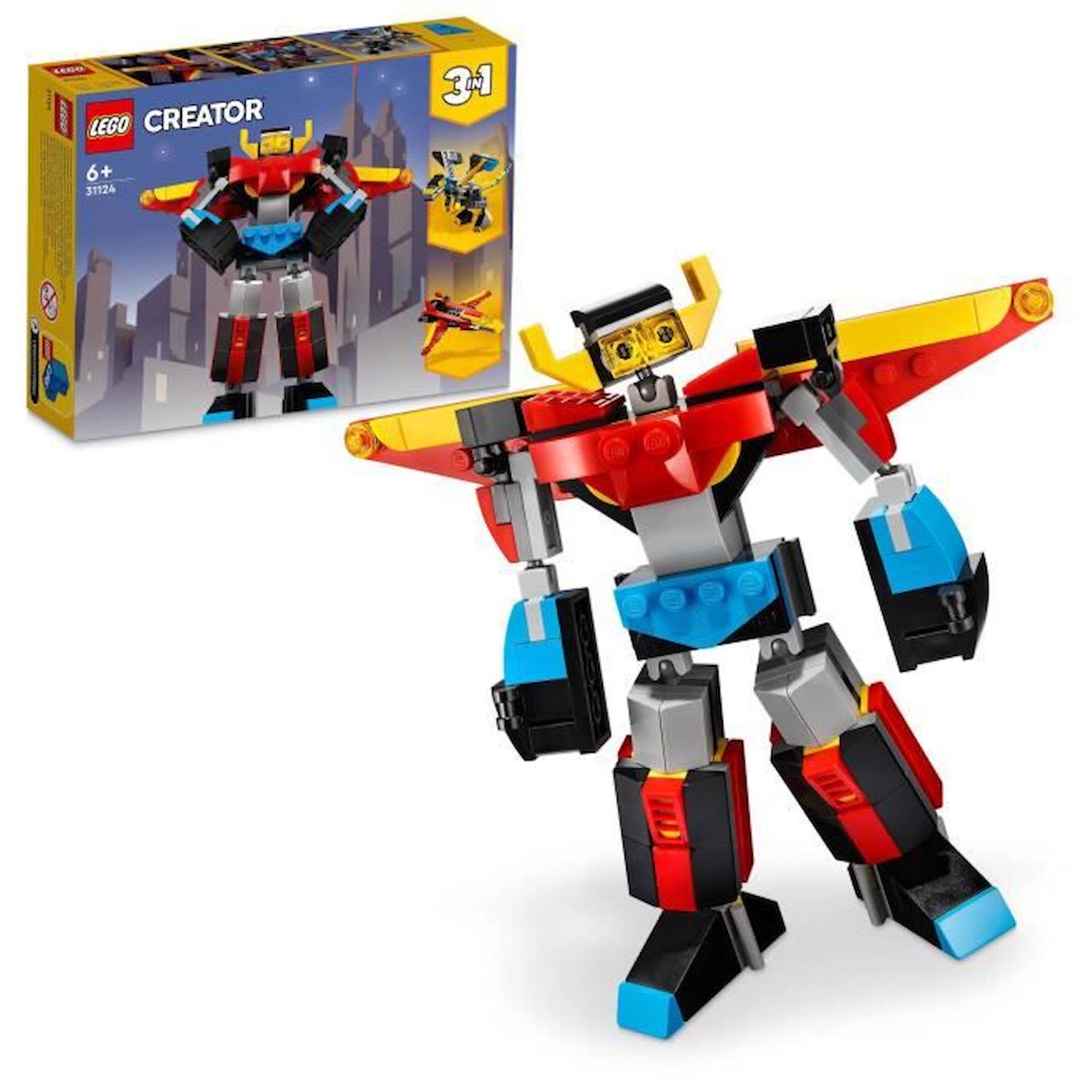 Lego® Creator 31124 Le Super Robot, Jouet 3 En 1 Robot Dragon Avion Bleu