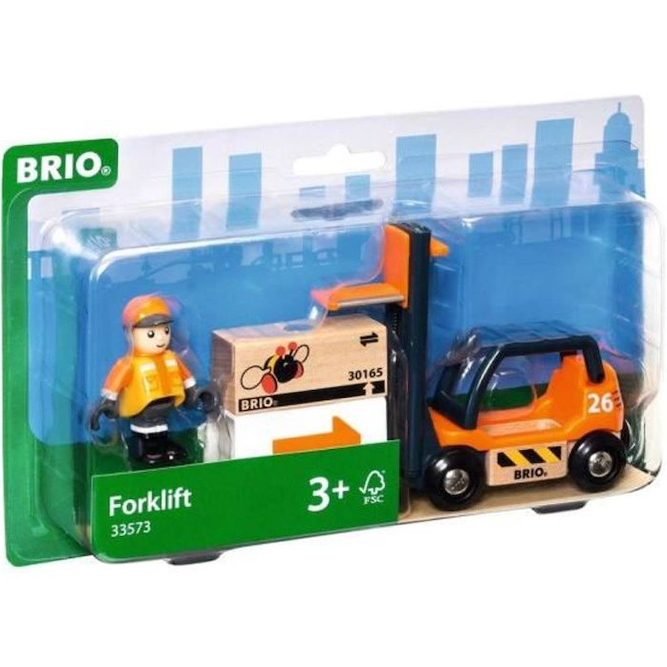 Chariot Élévateur Brio 33573 Pour Circuit De Train En Bois Avec Figurine Incluse Dès 3 Ans Orange