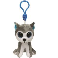 -Peluche TY - Slush le Chien - Format Porte-Clés - Fourrure Douce - Gris