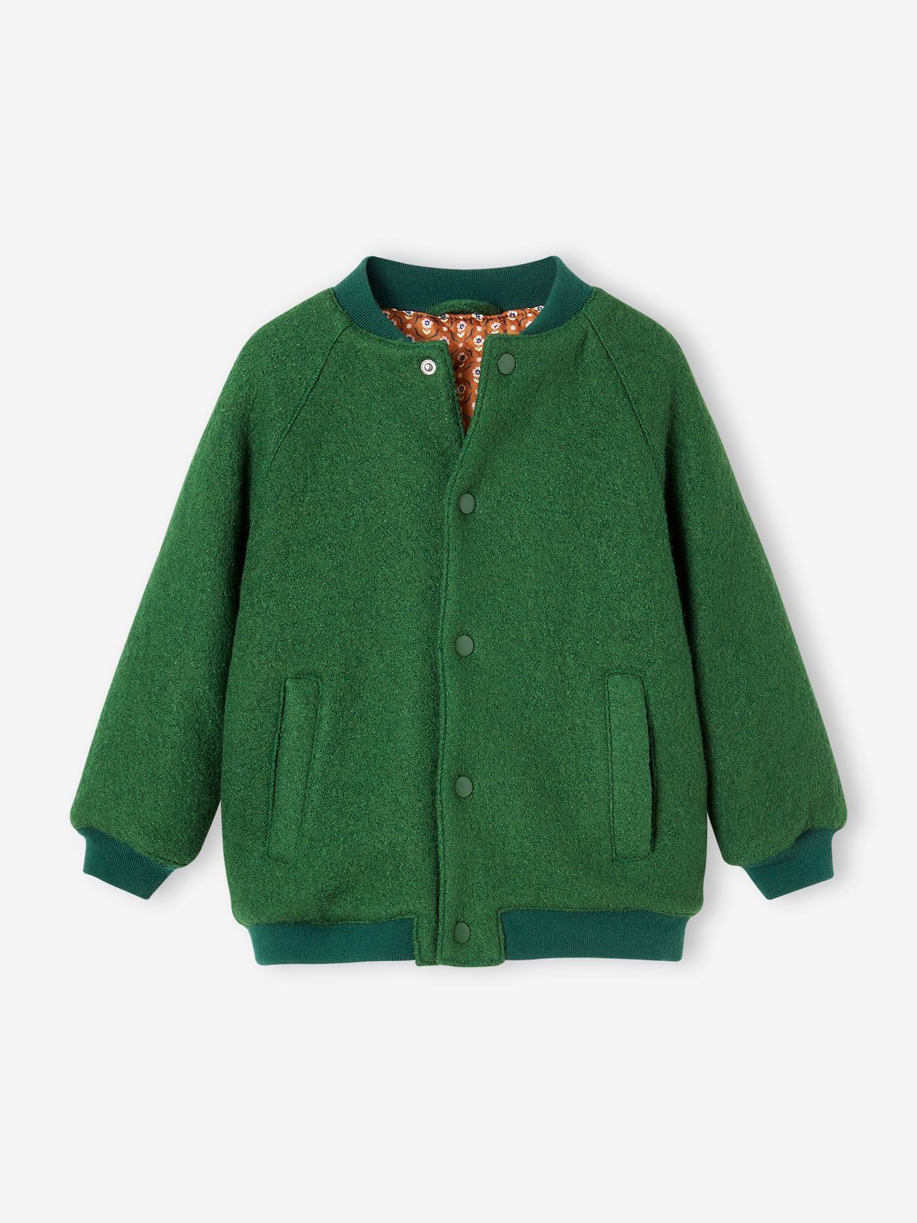 Manteau style teddy fille en lainage bouclettes vert anglais