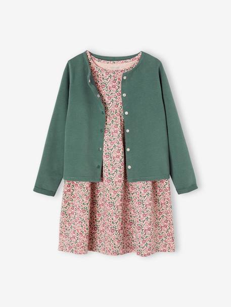 Fille-Ensemble fille cardigan et robe imprimée fleurs