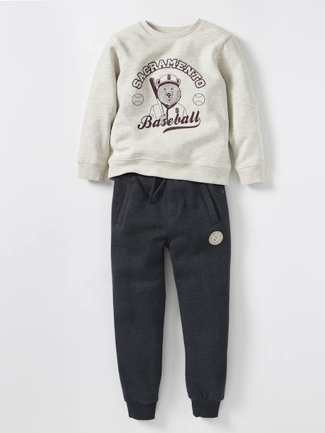 Sweat Basics motifs graphiques garçon blanc chiné+bleu nuit+bordeaux+noix de pécan+vert 7 - vertbaudet enfant 