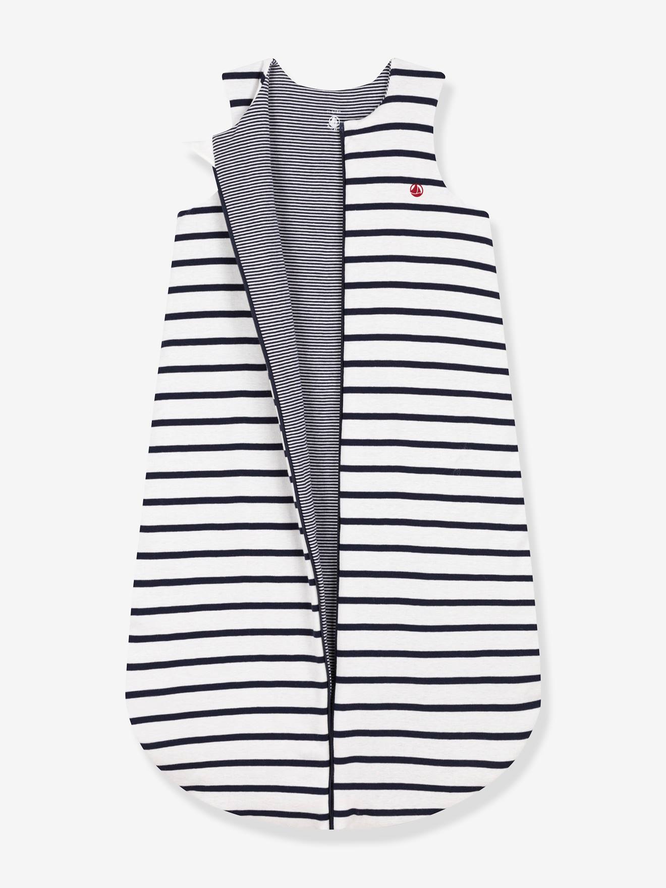 Gigoteuse à rayures en coton blanc imprimé (Petit Bateau) - Image 1