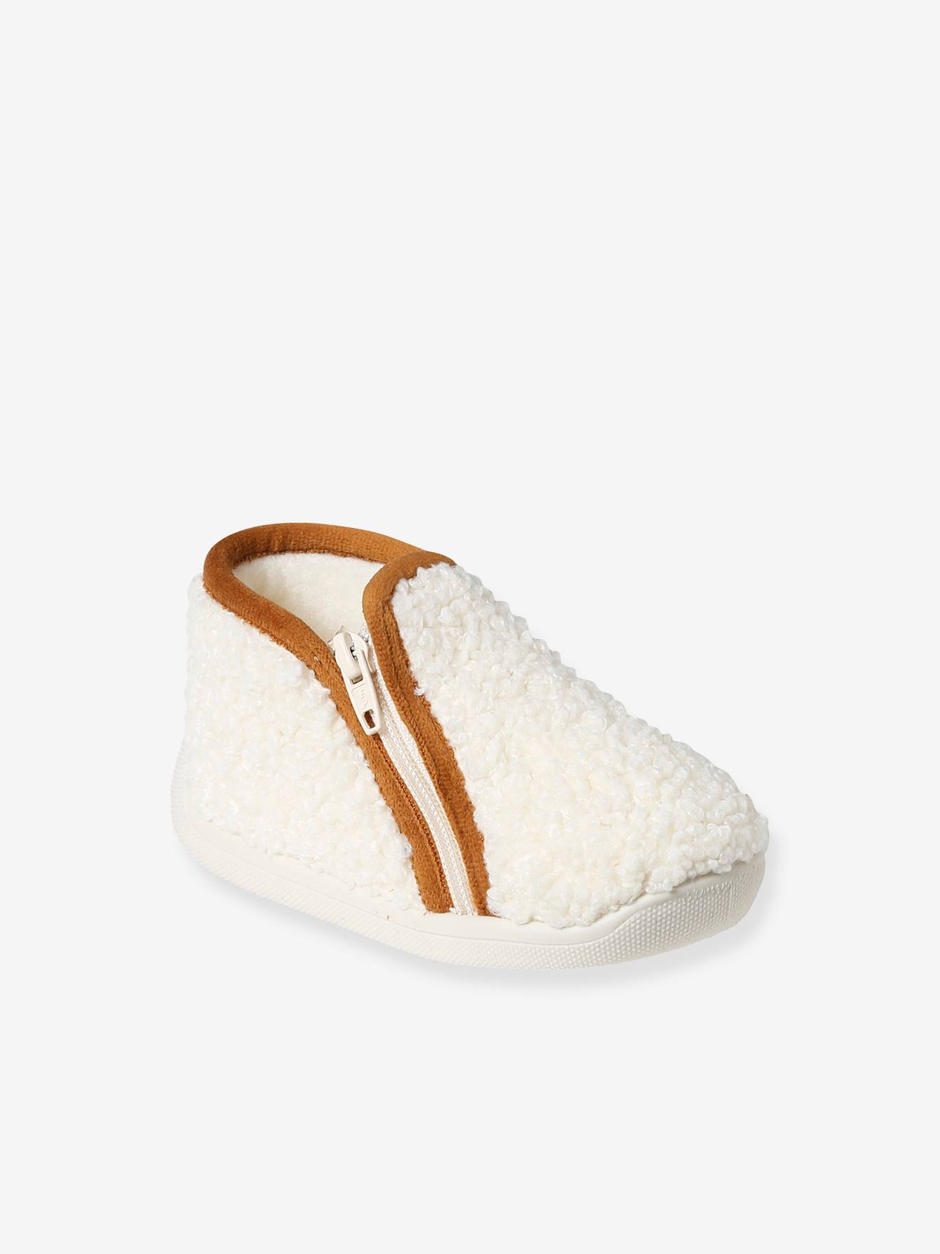 Chaussons bébé textile moutonné fabriqués en France écru