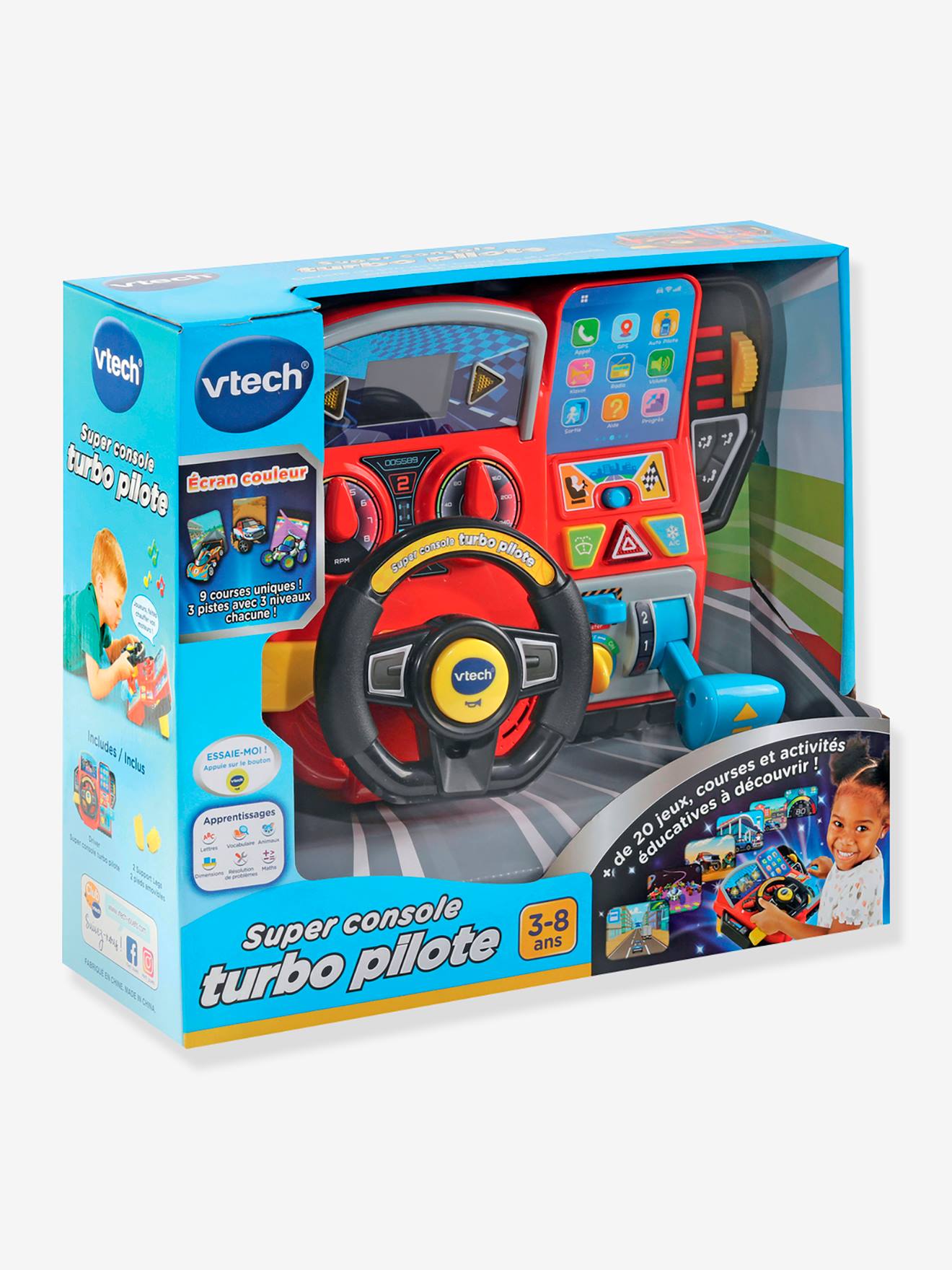 Super Console Turbo Pilote – Volant Avec Écran LCD 2,4” – 20 Jeux Éducatifs + Mode Course – Dès 3-8 Ans – Piles Fournies