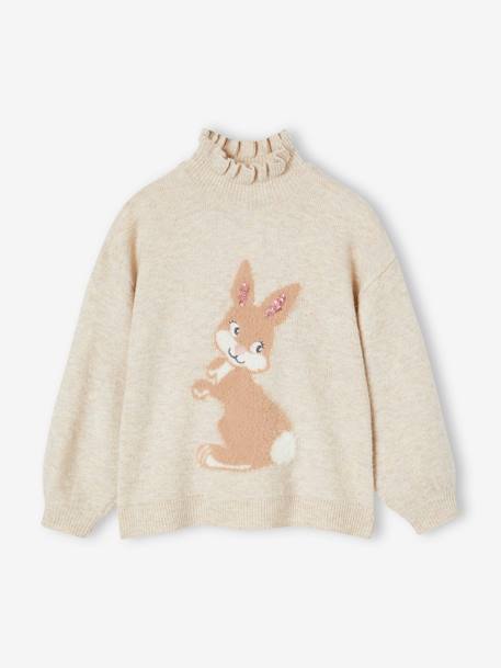 Pull fille à volants et torsades - beige doré, Fille