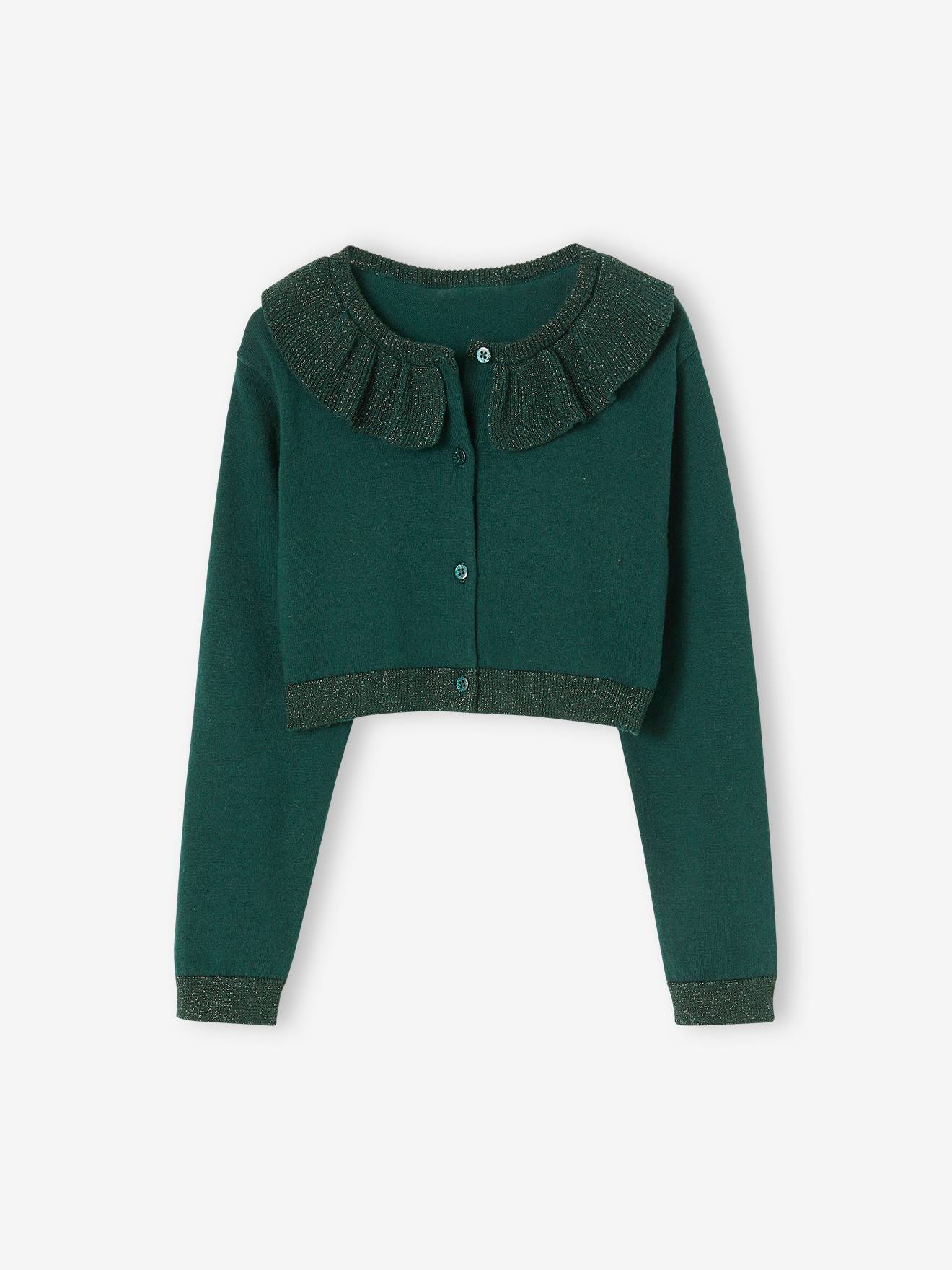 Gilet boléro à collerette effet irisé fille vert
