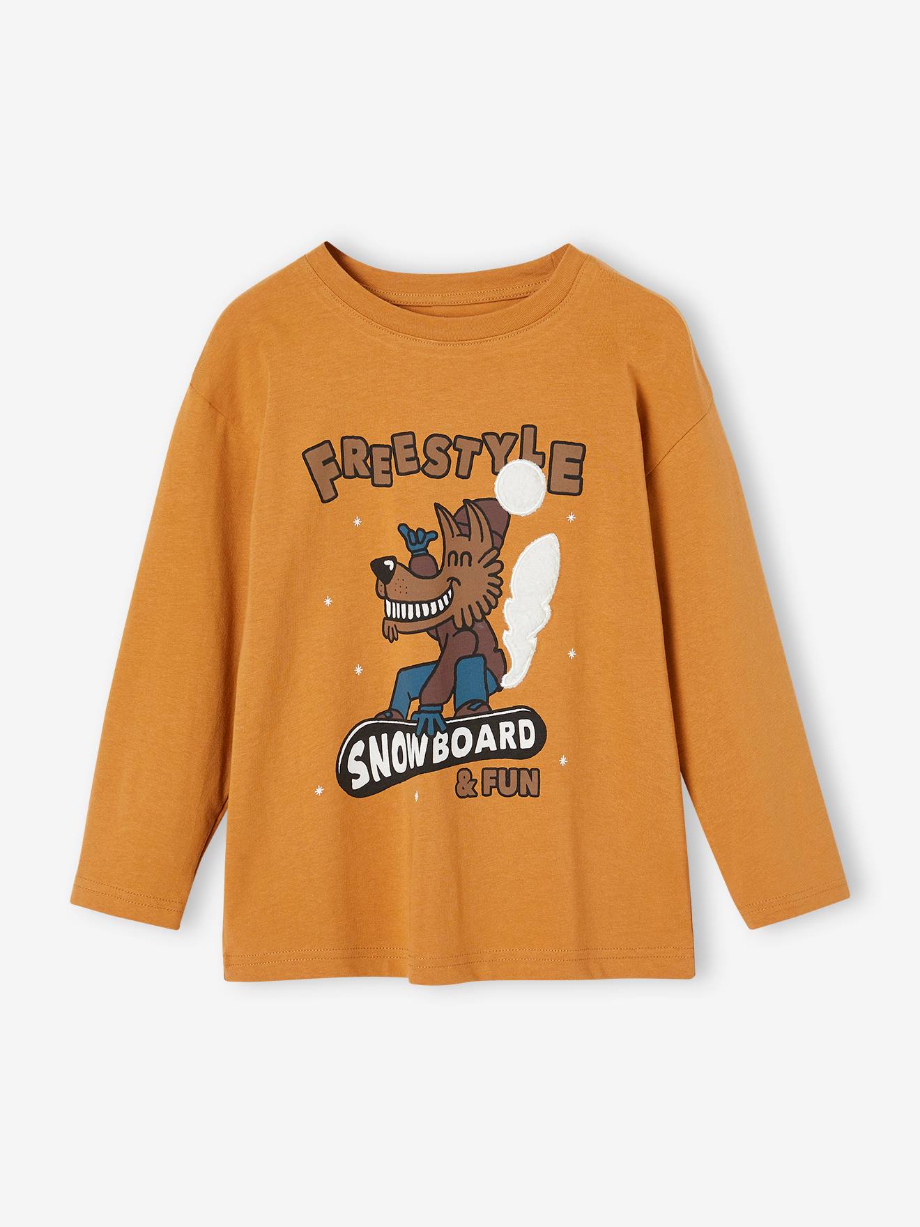 T-shirt animation fantaisie garçon en coton recyclé noix de pécan