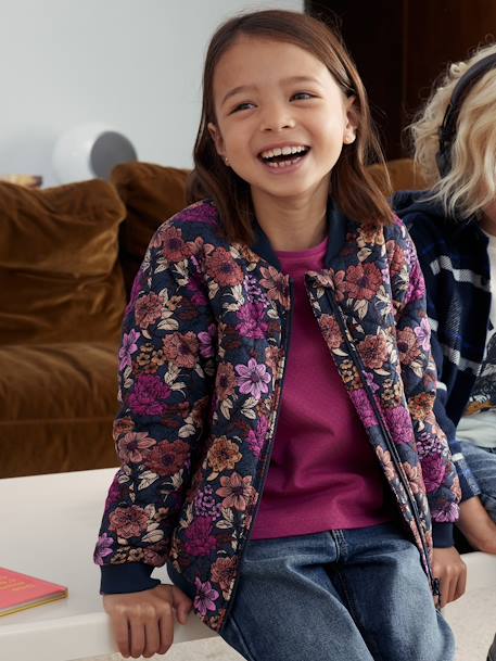 Fille-Blouson matelassé style bomber motifs fleurs fille