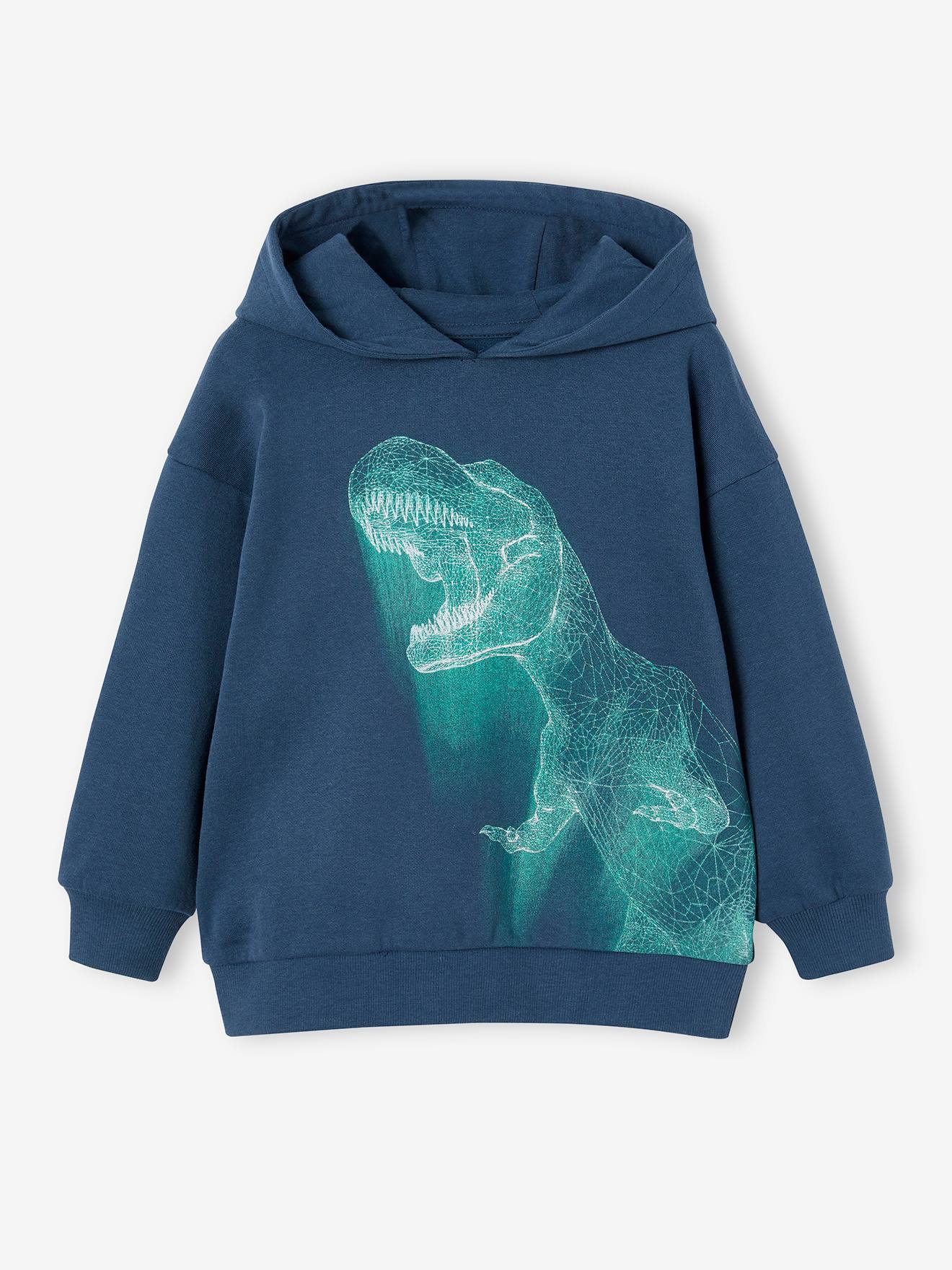 Sweat à capuche motif dino néon garçon bleu nuit