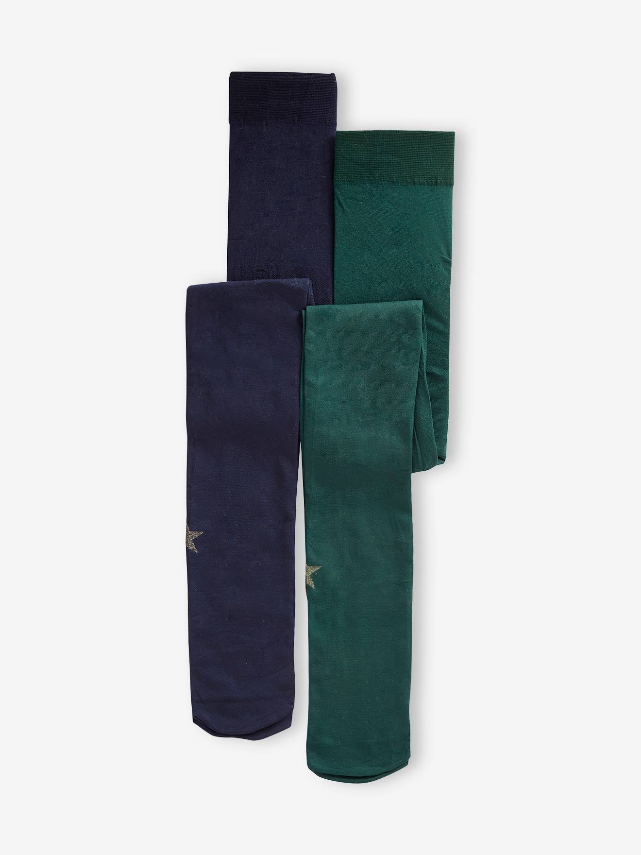 Lot de 2 collants étoiles en polyamide fille vert