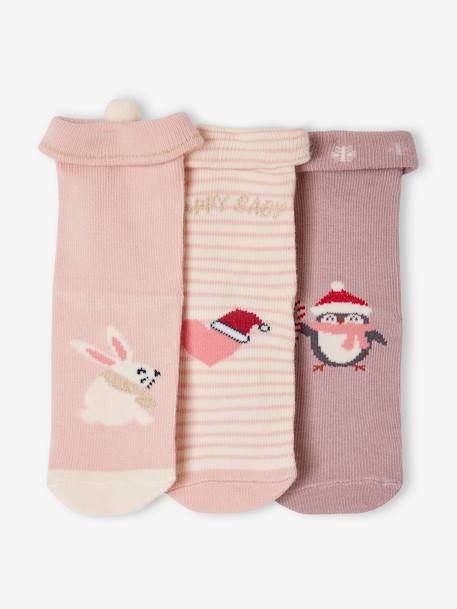 Coffret de Noël 3 paires de chaussettes bébé fille vieux rose 3 - vertbaudet enfant 
