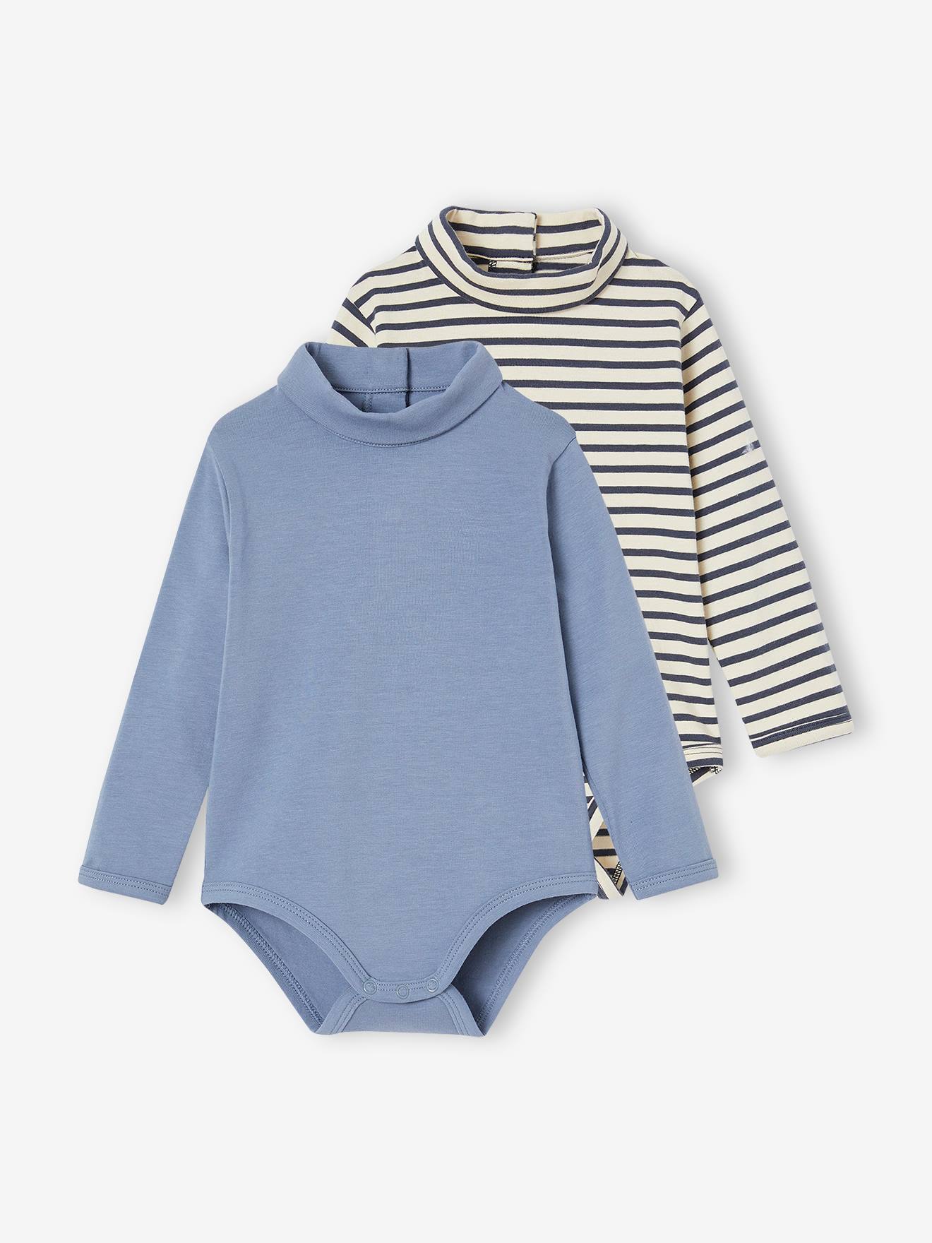 Lot de 2 bodies bébé col roulé bleu glacier