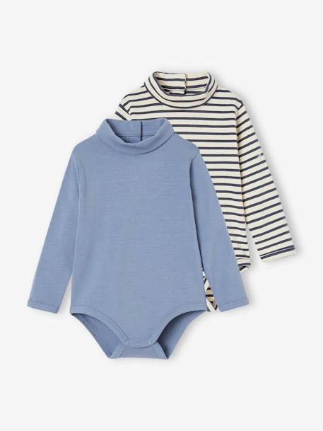 Vertbaudet - Lot de 2 bodies bébé col roulé bleu glacier
