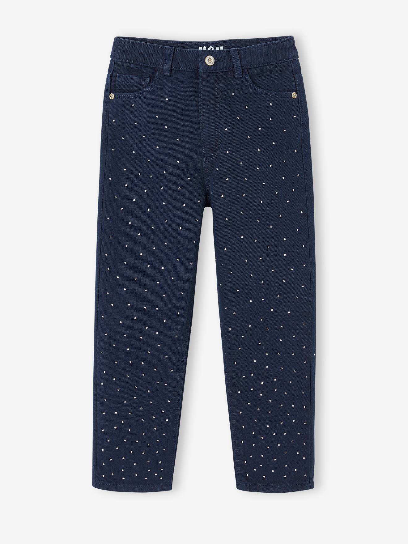 Pantalon Mom fit à strass fille marine