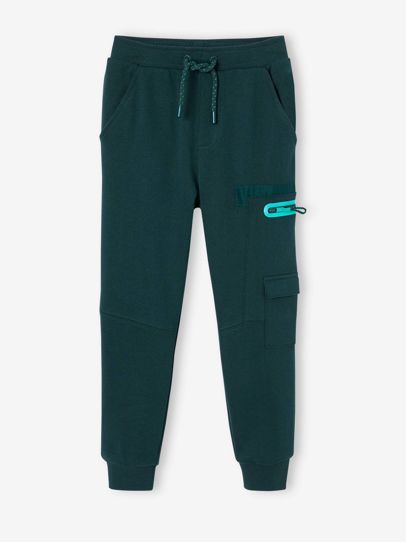 Pantalon jogging multipoches garçon vert sapin