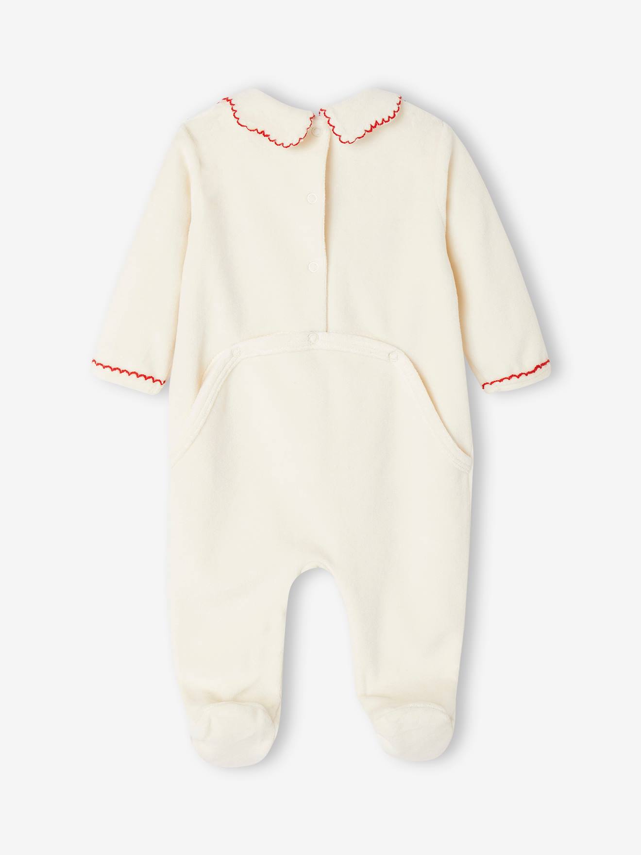 Pyjama Noël bébé fille brodé en velours écru (Vertbaudet) - Image 2